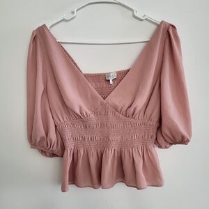 Light Pink Puffy Sleeve Blouse [Wayf; XS]